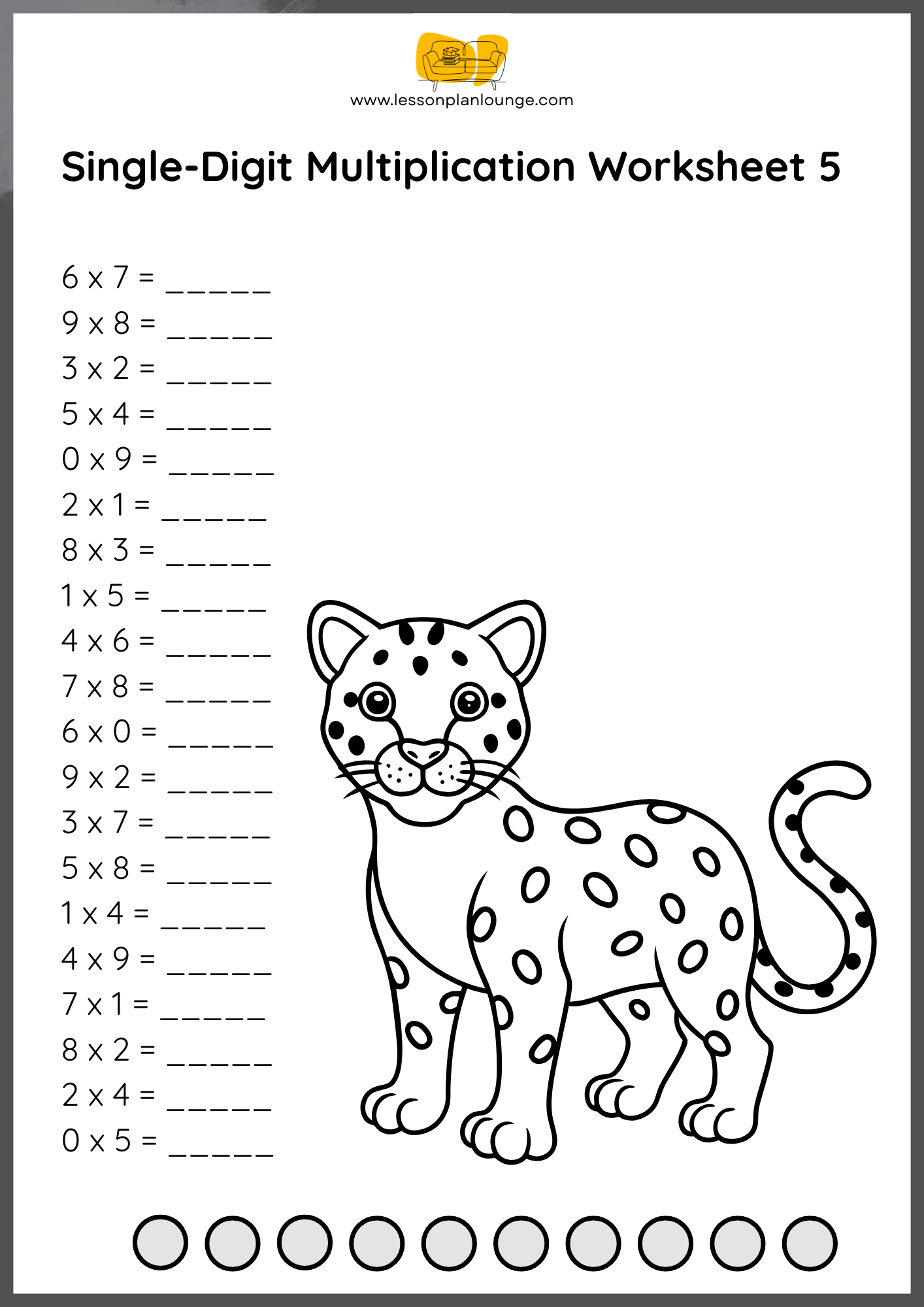 FREE WORKSHEETS - Mathematics - Single Digits Multiplication - Primary Education