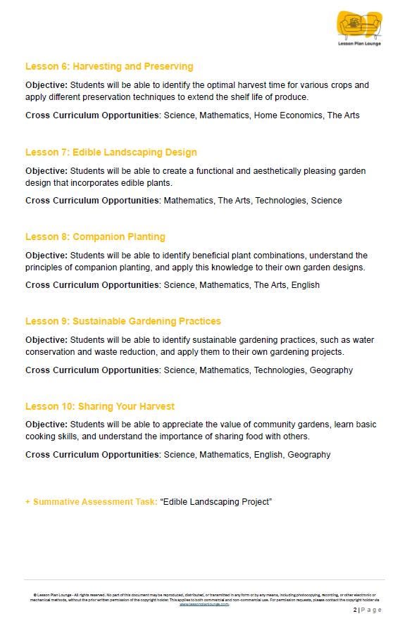 Edible Landscaping: 10 Lesson Plans + 1 Summative Assessments + Worksheet suggestions (High School)