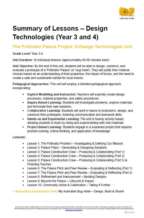 Design Technologies - My Australian Bug Hotel: 10 Lesson Plans + 1 Summative Assessment Task and FREE Student DESIGN PORTFOLIO (Year 3)