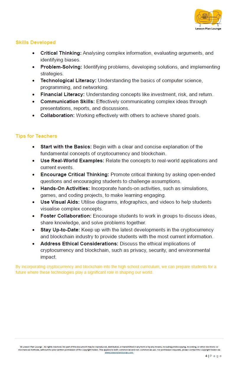 Cryptocurrency and Blockchain: 10 Lesson Plans + 1 Summative Assessment (High School)