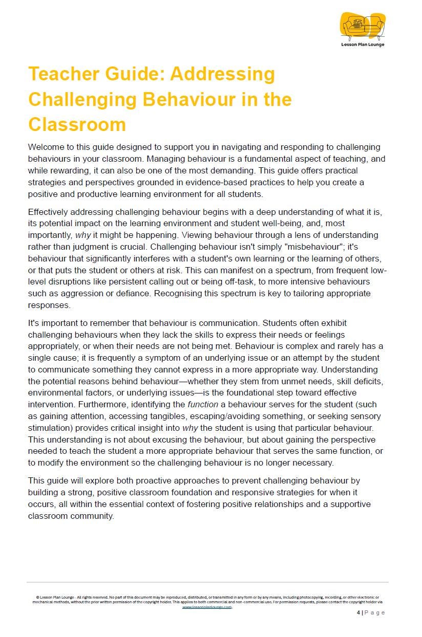 A Teacher Guide - Addressing Challenging Behaviour in the Classroom