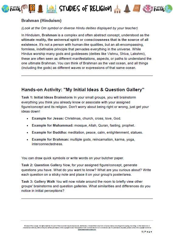 Studies of Religion - 4 Major World Religions: 15 Lesson Plans + Summative Assessment Task + FREE Student WORKBOOK incl. theory (Year 7-12)