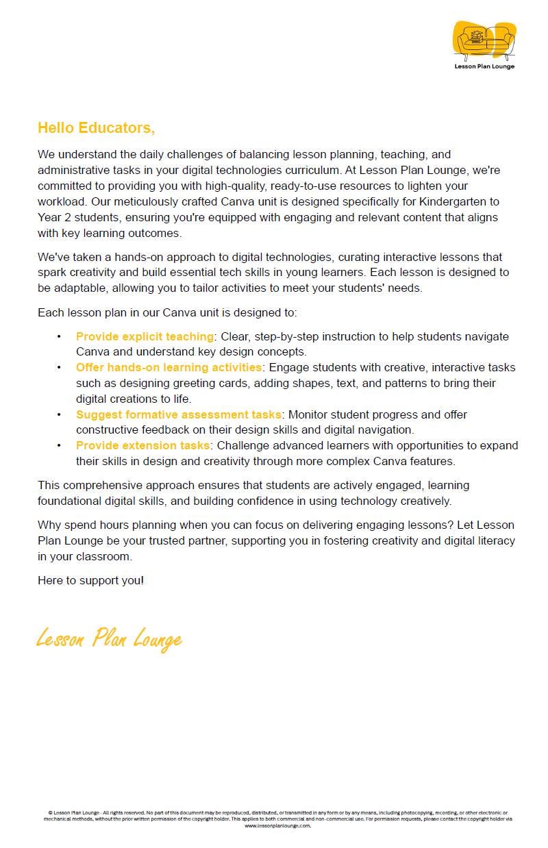 Introduction to CANVA: 5 Lesson Plans + 1 Summative Assessment Task (Kindergarten to Year 2)