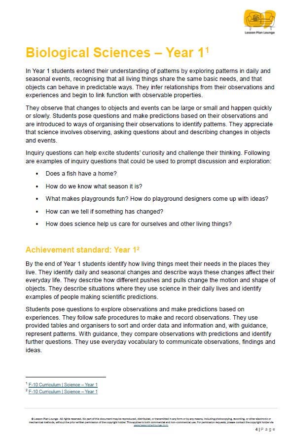 BIOLOGICAL Sciences Adjusted Curriculum: 12 Lesson Plans + 1 Summative Assessment (Year 1)
