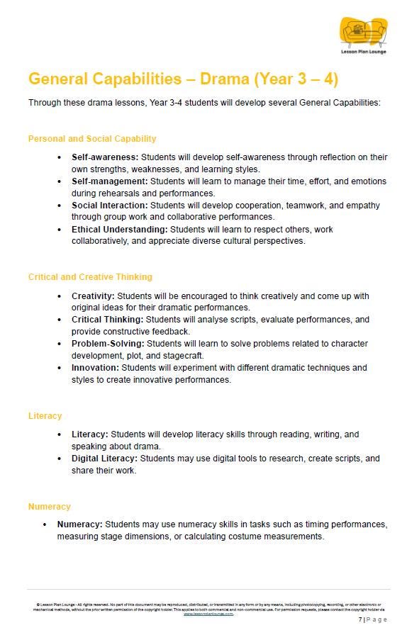 Drama - The Arts: 10 Lesson Plans + 1 Summative Assessment Task (Year 3)
