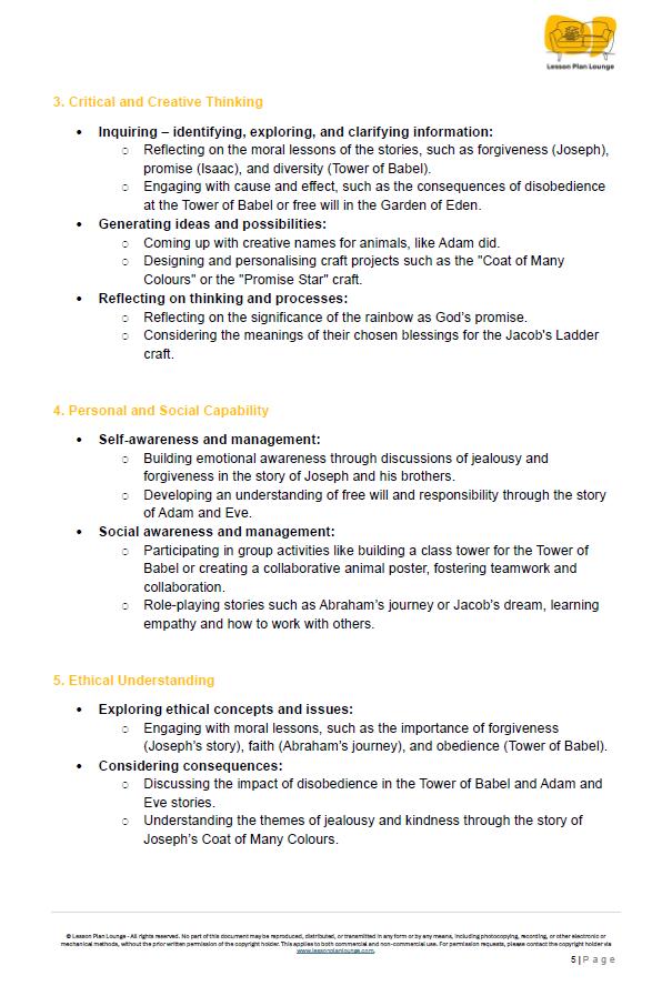 Studies of Religion - Introduction to Genesis: 10 Lesson Plans + 1 Summative Assessment Task (Kindergarten to Year 2)