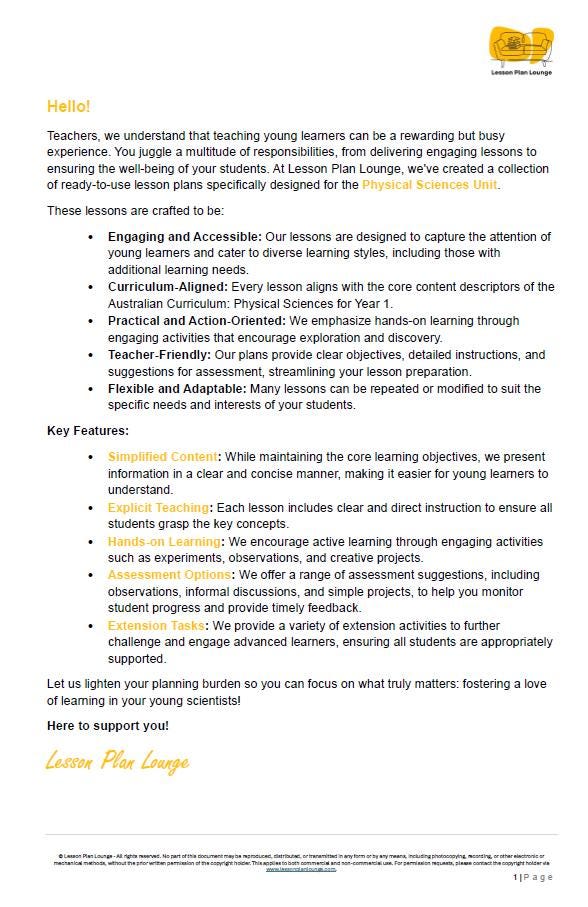 PHYSICAL Sciences Adjusted Curriculum: 12 Lesson Plans + 1 Summative Assessment (Year 1)