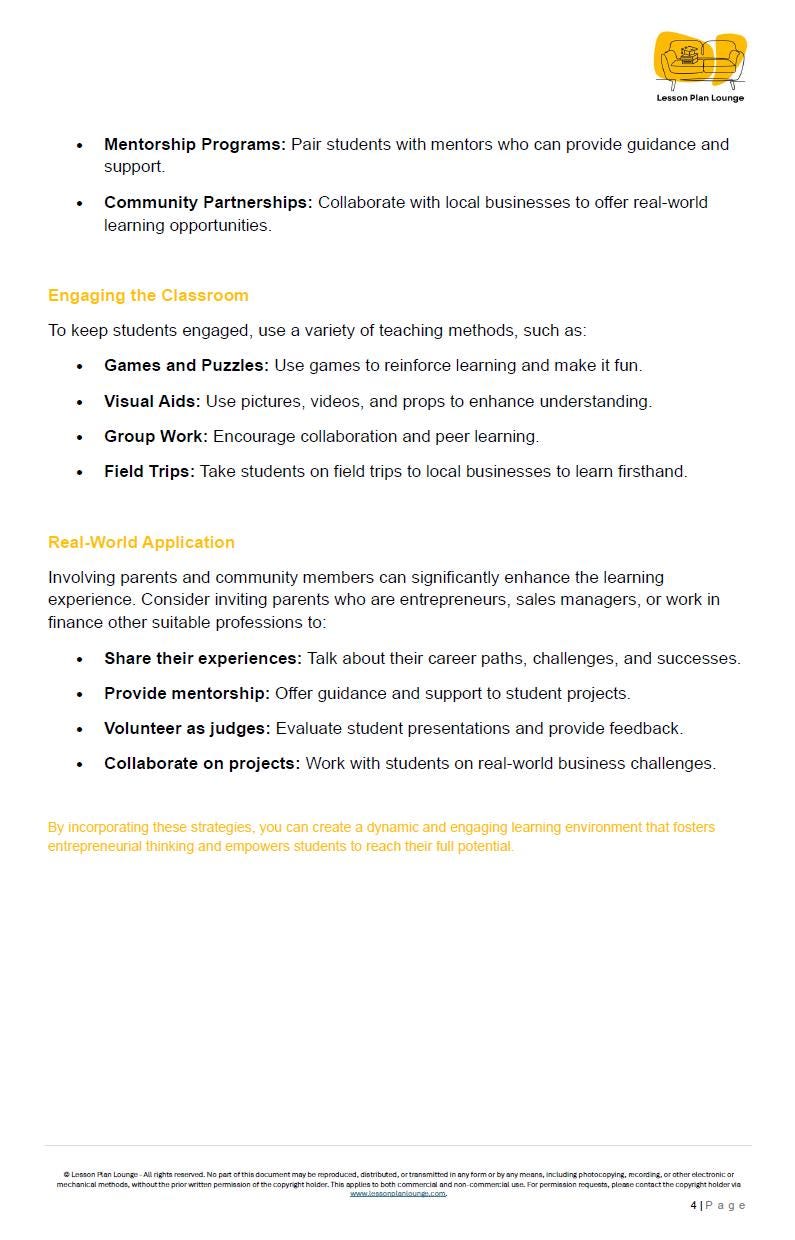Entrepreneurship - Start Your Own Business: 10 Lesson Plans + 1 Summative Assessment + Worksheet Ideas for each lesson - Primary School