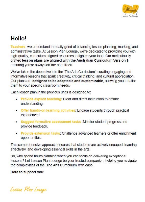 The Arts - VISUAL ARTS: 12 Lesson Plans + 1 Summative Assessment (Year 1)