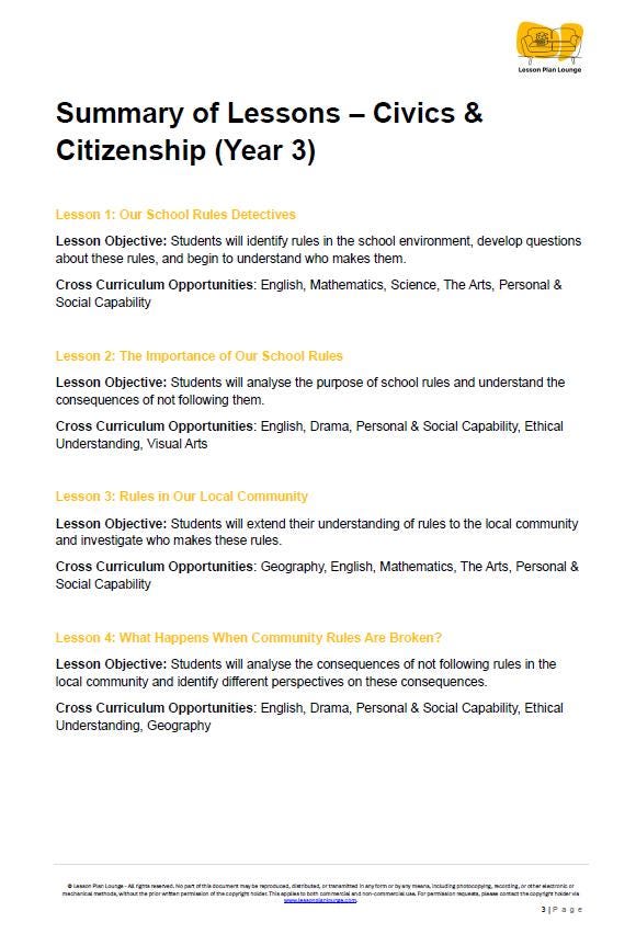 HASS - Civics & Citizenship: Lesson Plans (7 lessons) + 1 Summative Assessment + FREE Student Workbook (Year 3)