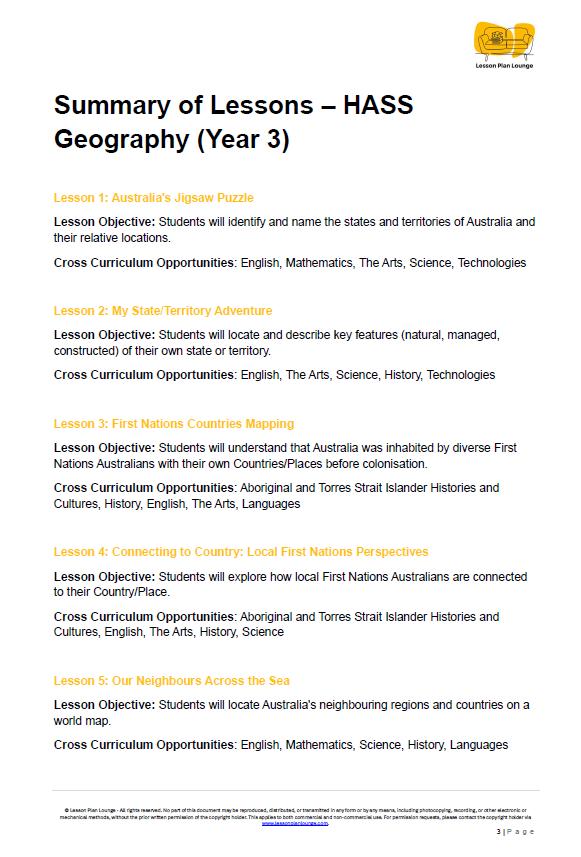 HASS - Geography: Lesson Plans (15 lessons) + 1 Summative Assessment + FREE Student Workbook (Year 3)
