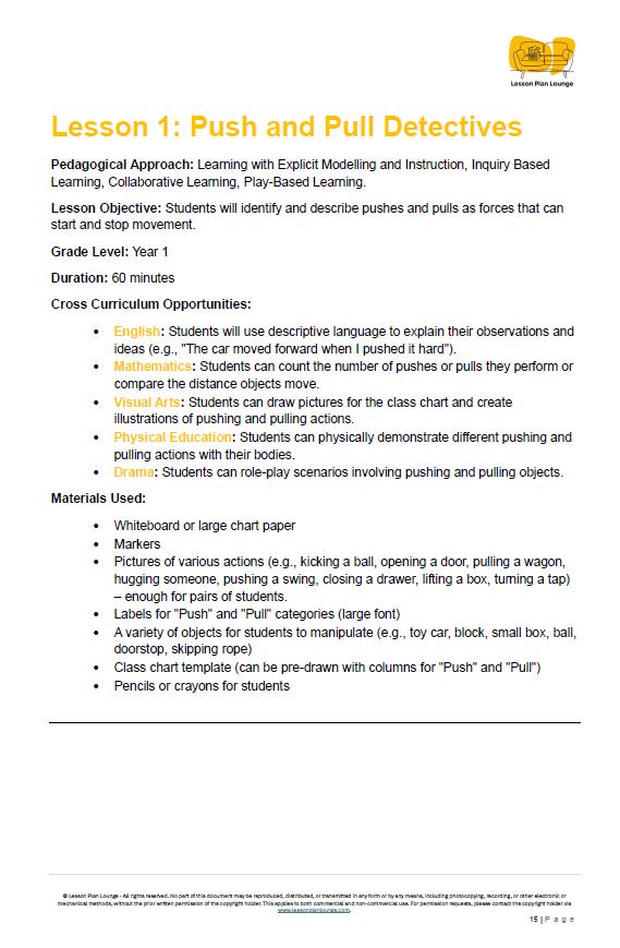 Science - Physical Sciences: 10 Lesson Plans + 1 Summative Assessments and FREE Student WORKSHEETS (Year 1)