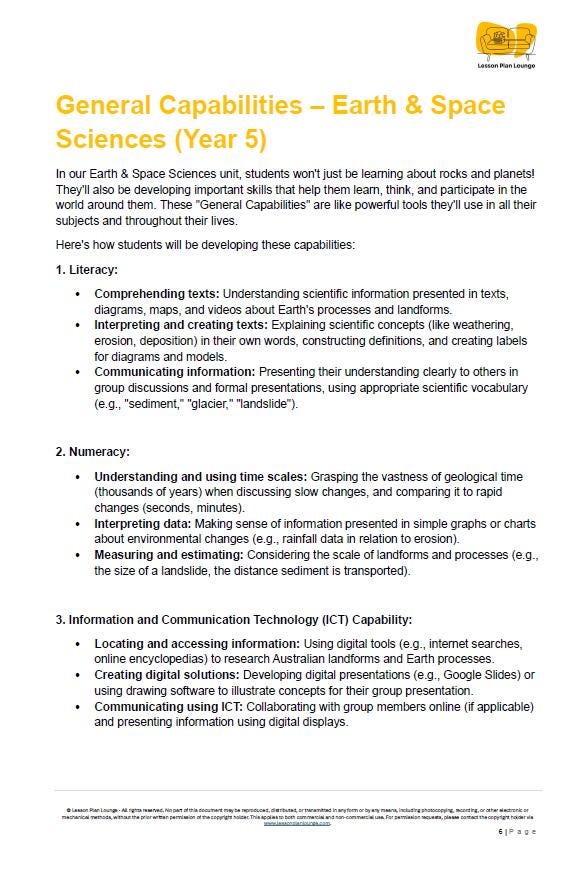 Science - Earth & space Sciences: Lesson Plans (10 Lessons) + 1 Summative Assessment + FREE Student Workbook (Year 5)