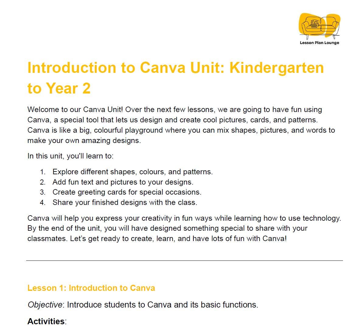 Introduction to CANVA: 5 Lesson Plans + 1 Summative Assessment Task (Kindergarten to Year 2)