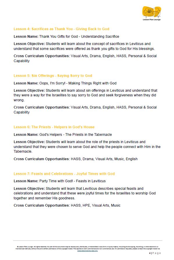 Studies of Religion - Introduction to Leviticus: 10 Lesson Plans + 1 Summative Assessment Task (Year 3 to Year 6)