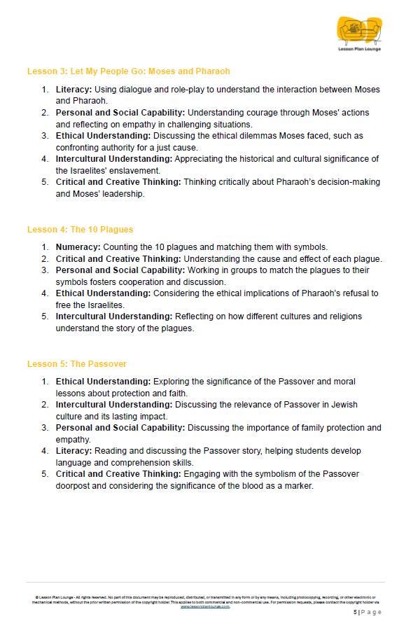 Studies of Religion - Introduction to Exodus: 10 Lesson Plans + 1 Summative Assessment Task (Kindergarten to Year 2)