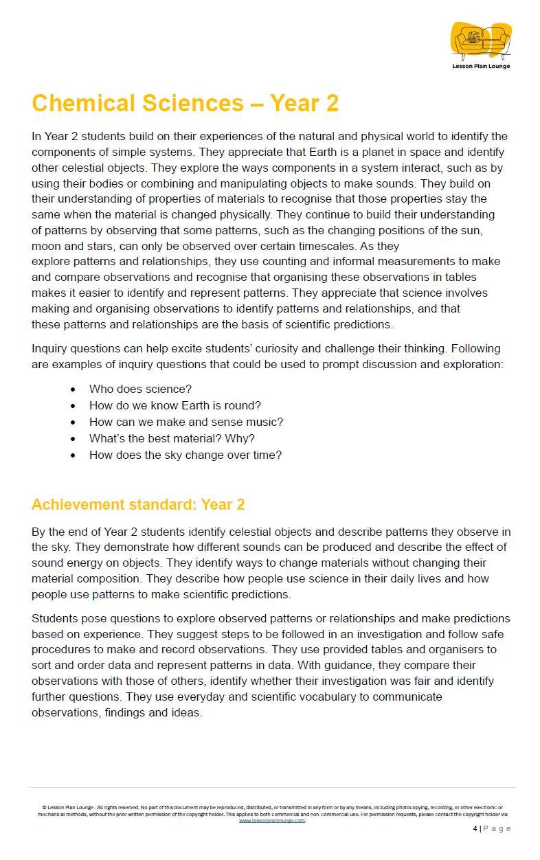 CHEMICAL Sciences - Adjusted Curriculum: 12 Lesson Plans + 1 Summative Assessment (Year 2)