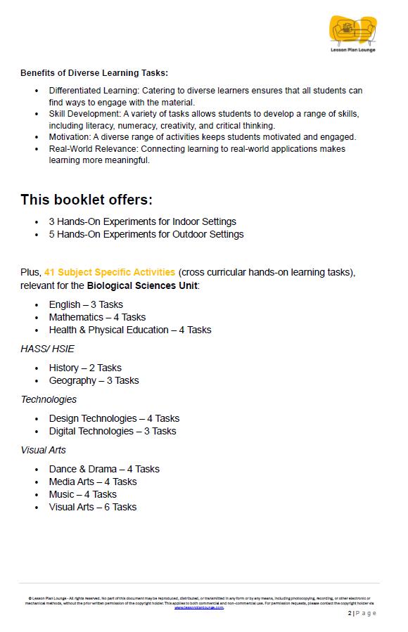Biological Sciences: 49 Hands-On Learning Tasks & Experiments (Year 1)