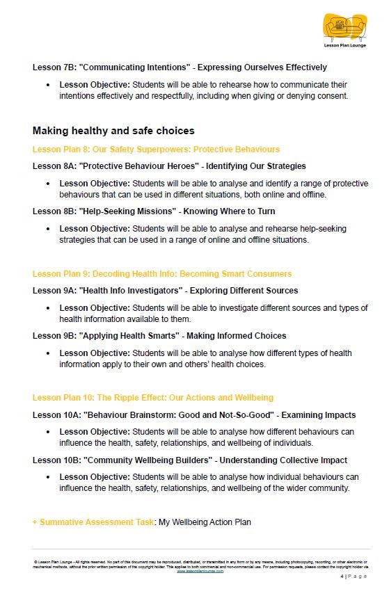HPE - Personal, social and community health: 10 Lesson Plans + 1 Summative Assessment Tasks + FREE Student Workbook (Year 6)