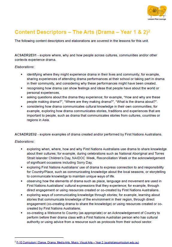 The Arts - DRAMA: 12 Lesson Plans + 1 Summative Assessment (Year 1)