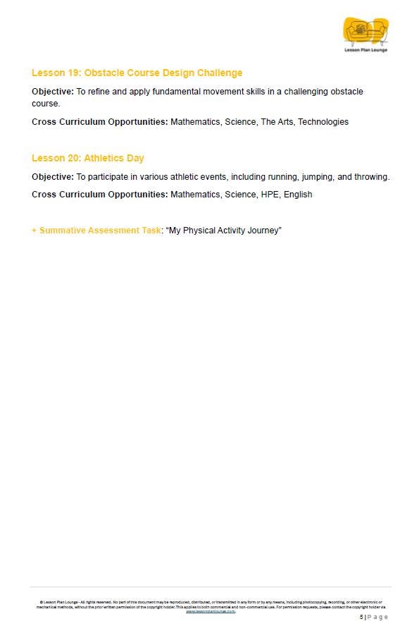 HPE - Movement and Physical Activity: 20 Lesson Plans + 1 Summative Assessment Task (Year 4)