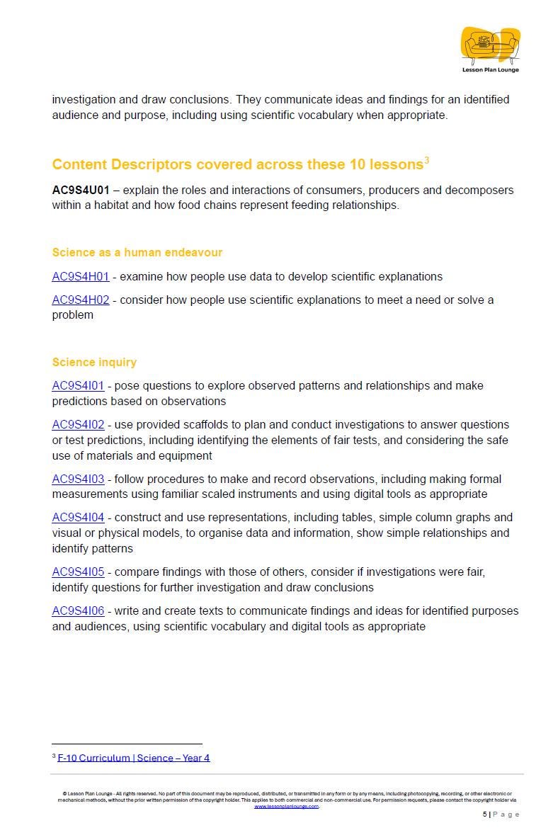 Science - Biological Sciences: 10 Lesson Plans + 1 Summative Assessment and FREE Student WORKBOOK (Year 4)