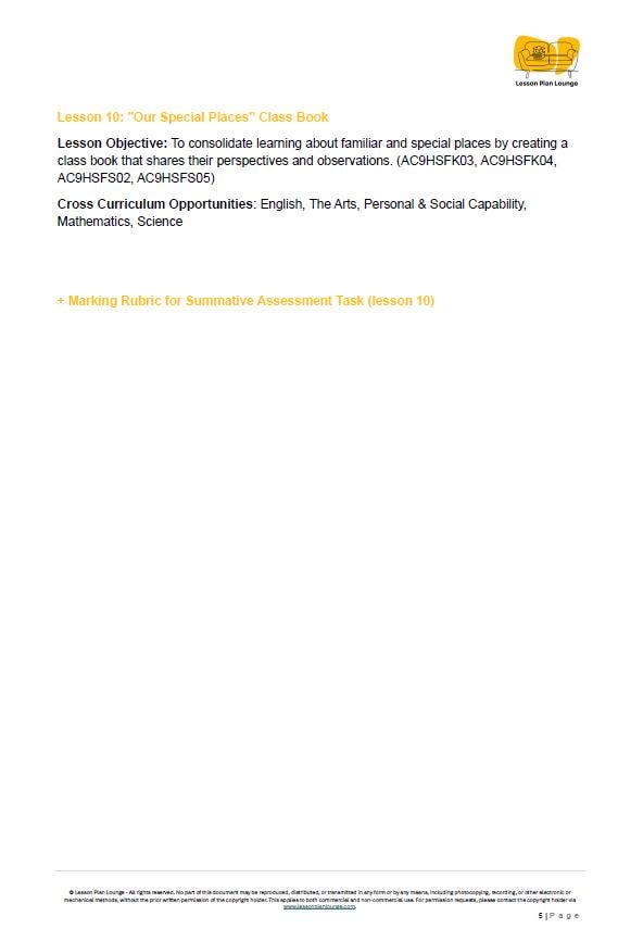 HASS - Geography: 10 lesson plans + 1 summative assessment and FREE Student WORKSHEETS (Kindergarten/ Foundation Year)