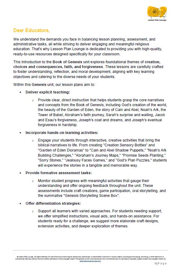 Studies of Religion - Introduction to Genesis: 10 Lesson Plans + 1 Summative Assessment Task (Year 3 to Year 6)