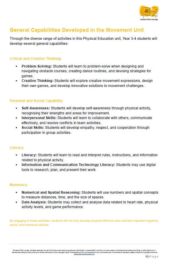HPE - Movement and Physical Activity: 20 Lesson Plans + 1 Summative Assessment Task (Year 3)