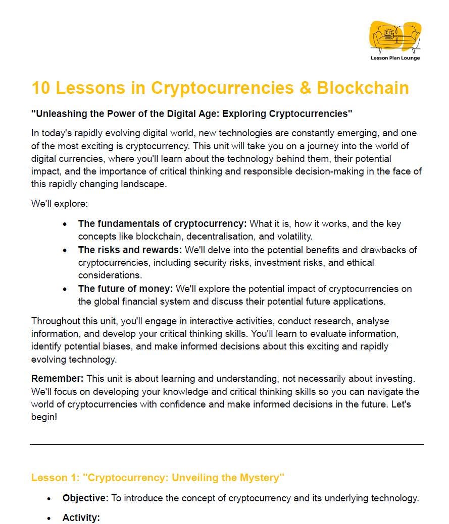 Cryptocurrency and Blockchain: 10 Lesson Plans + 1 Summative Assessment (High School)