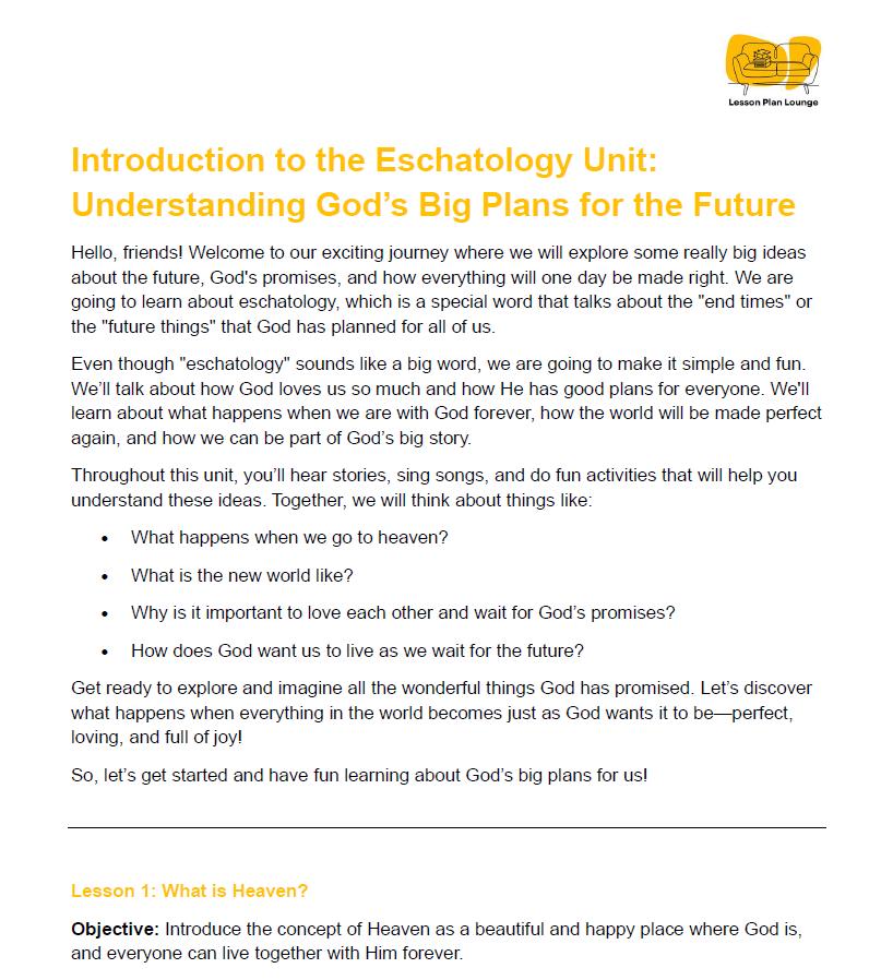 Studies of Religion - Introduction to Eschatology: 10 Lesson Plans + 1 Summative Assessment Task (Kindergarten to Year 2)