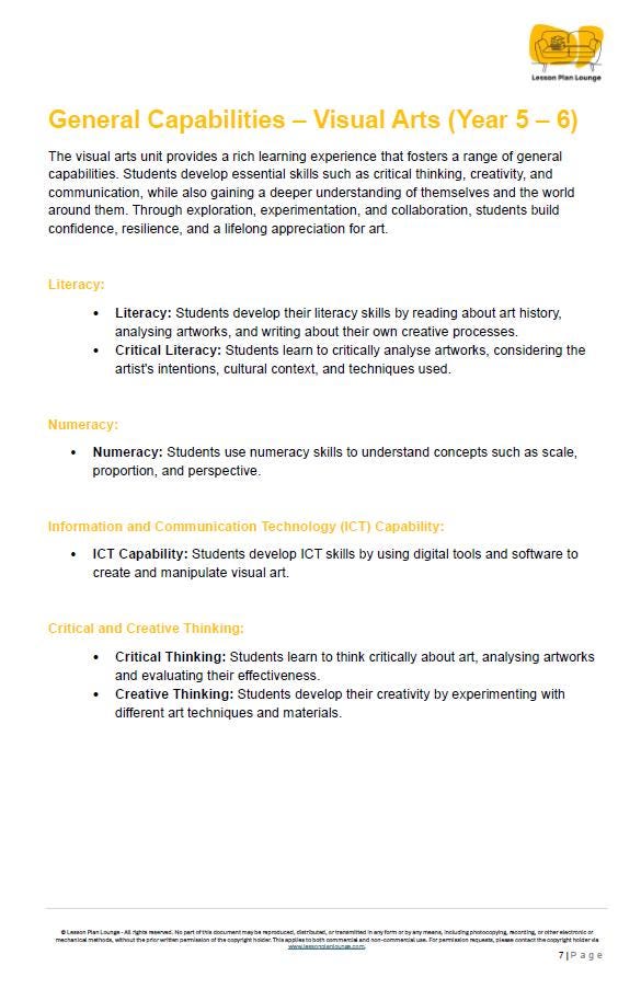 Visual Arts - The Arts: 10 Lesson Plans (covering 20-30 lessons) + 1 Summative Assessment (Year 5)