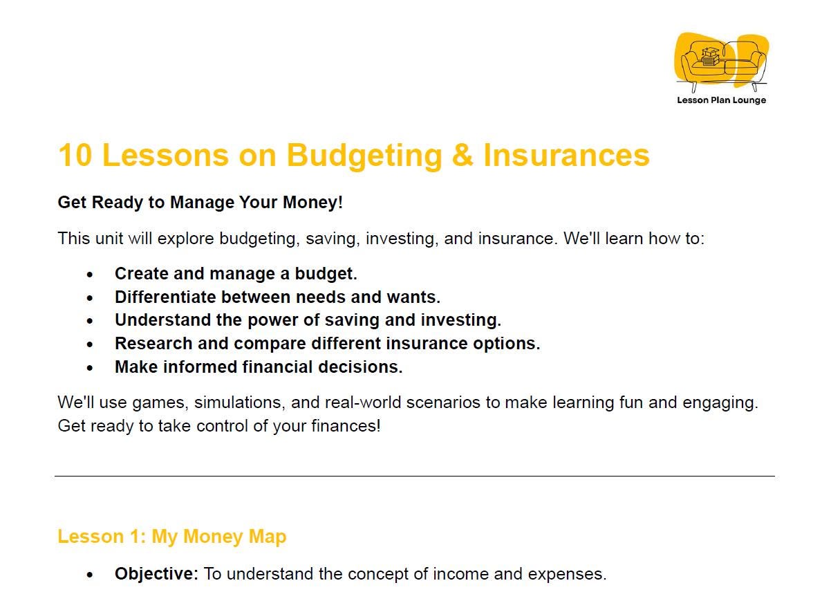 Budgeting & Insurances: 10 Lesson Plans + 1 Summative Assessment Task + Worksheet Suggestions (High School)