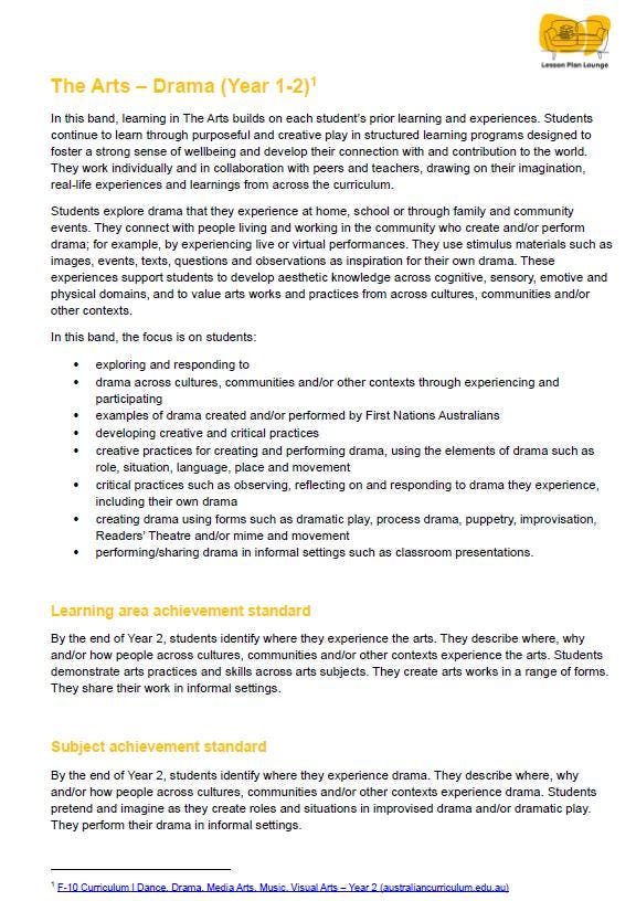 The Arts - DRAMA: 12 Lesson Plans + 1 Summative Assessment (Year 1)