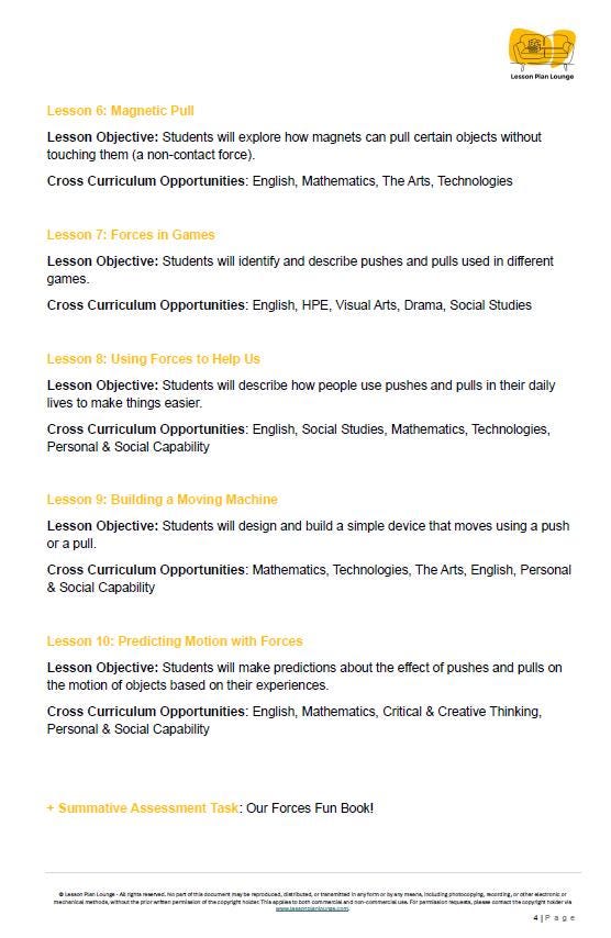Science - Physical Sciences: 10 Lesson Plans + 1 Summative Assessments and FREE Student WORKSHEETS (Year 1)