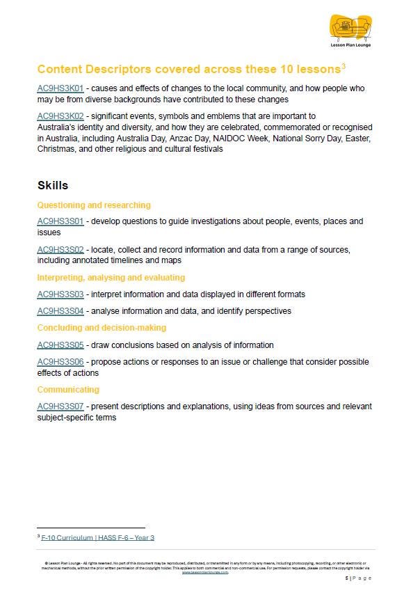 HASS - History: Lesson Plans (10 lessons) + 1 Summative Assessment + FREE Student Workbook (Year 3)
