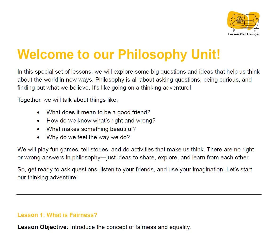 Philosophy: 10 Lesson Plans + 1 Summative Assessment Task (Kindergarten to Year 2)