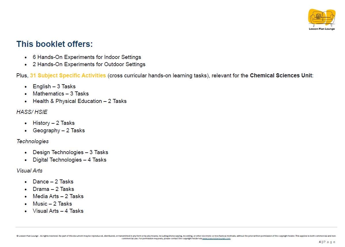 Chemical Sciences: 39 Hands-On Learning Tasks & Experiments (Year 2)