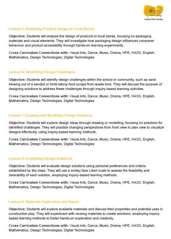Technologies - Design Technologies: 10 Lesson Plans + 1 Summative Assessment (Foundation Year/ Kindergarten)