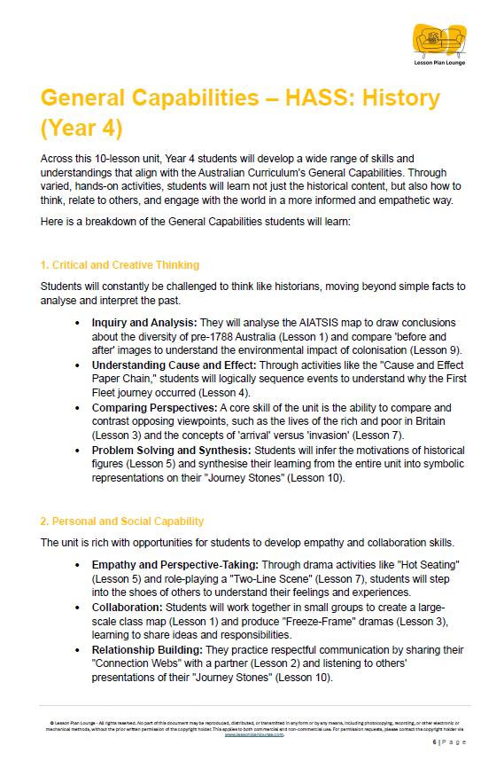 HASS - History: 10 Lesson Plans + 1 Summative Assessment and FREE Student Workbook (Year 4)