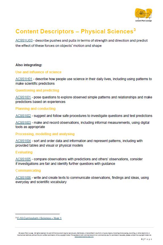 Science - Physical Sciences: 10 Lesson Plans + 1 Summative Assessments and FREE Student WORKSHEETS (Year 1)
