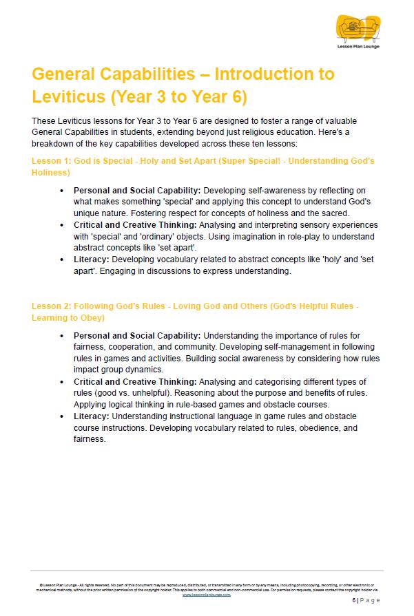 Studies of Religion - Introduction to Leviticus: 10 Lesson Plans + 1 Summative Assessment Task (Year 3 to Year 6)