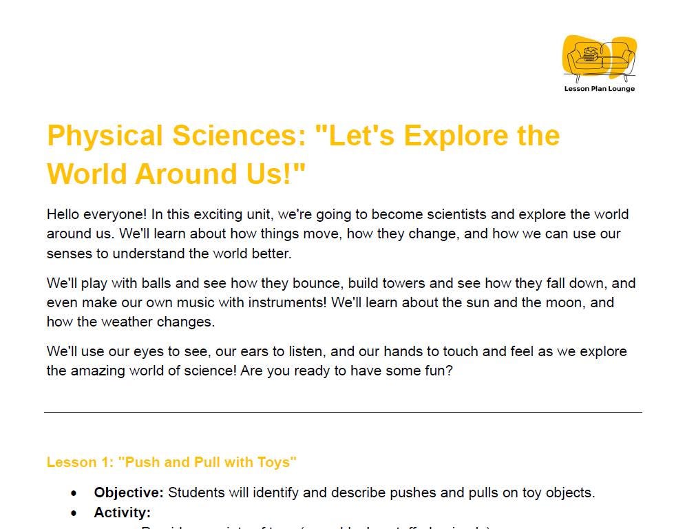 PHYSICAL Sciences Adjusted Curriculum: 12 Lesson Plans + 1 Summative Assessment (Year 1)