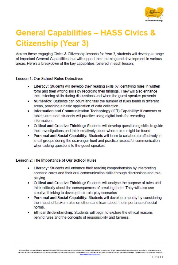 HASS - Civics & Citizenship: Lesson Plans (7 lessons) + 1 Summative Assessment + FREE Student Workbook (Year 3)