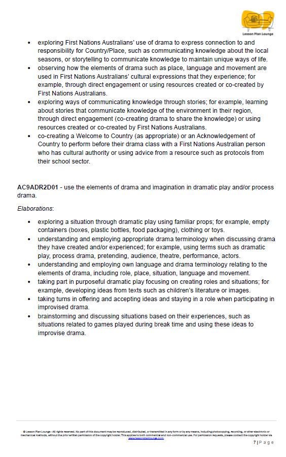 The Arts - DRAMA: 12 Lesson Plans + 1 Summative Assessment (Year 2)