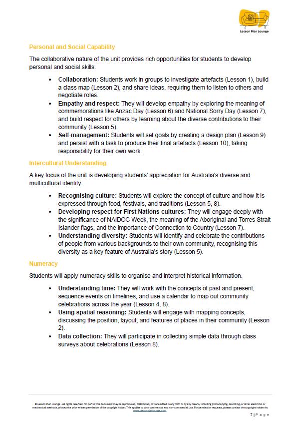 HASS - History: Lesson Plans (10 lessons) + 1 Summative Assessment + FREE Student Workbook (Year 3)