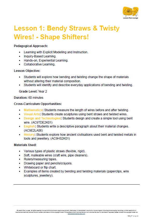 Science - Chemical Sciences: Lesson Plans (10 lessons) + 1 Summative Assessment + FREE Student Workbook (Year 2)