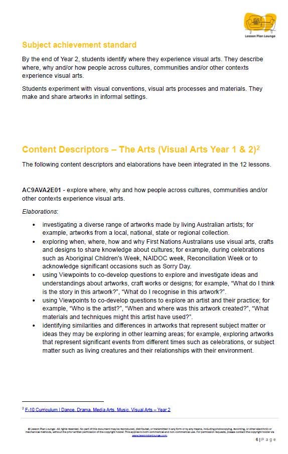 The Arts - VISUAL ARTS: 12 Lesson Plans + 1 Summative Assessment (Year 2)