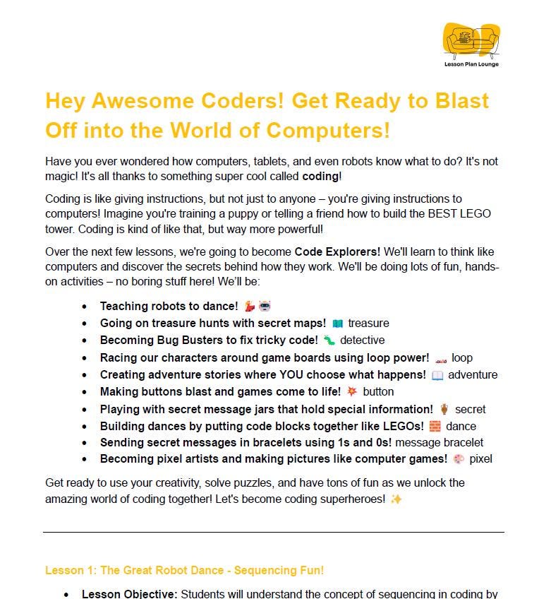 Technologies - Coding: 10 Lesson Plans + 1 Summative Assessment Task (Year 3 to Year 4)