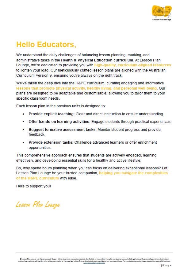 HPE - Movement and Physical Activity: 20 Lesson Plans + 1 Summative Assessment Task (Year 4)